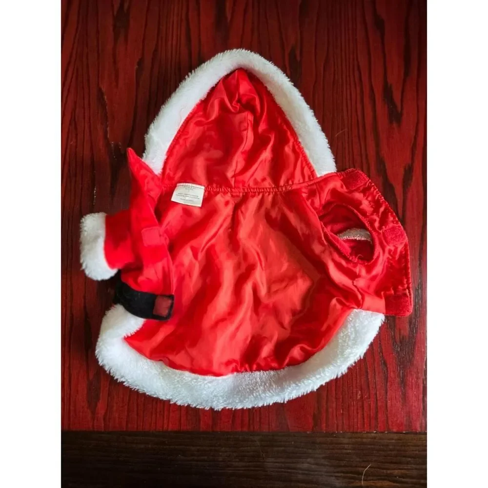 Santa Claus Dog Costume Pet Christmas Outfit Red White Hooded Suit